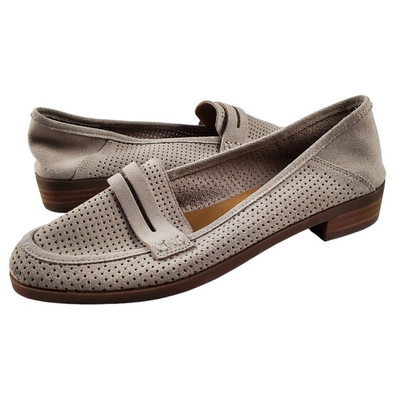 Lucky Brand Women's Caylon Taupe Soft Suede Laser Cut Loafers Slip Ons Size‎ 7.5 - Picture 1 of 9